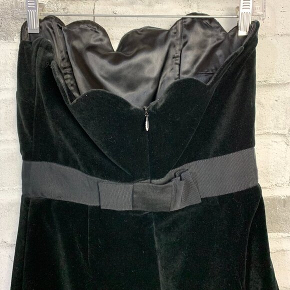 Milly Black Velvet Empire Waist Strapless Scalloped Babydoll Formal Dress - Picture 5 of 13